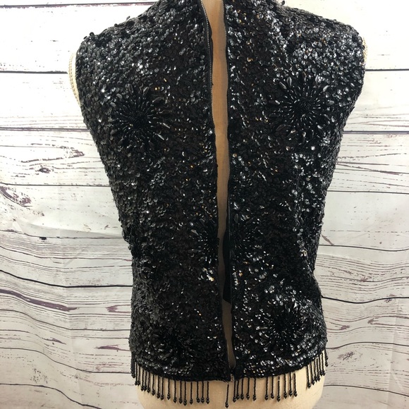 Vintage Black Bead and Sequin Sleeveless Top Small - Picture 4 of 8